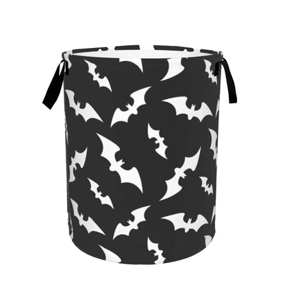 Halloween Bats Collapsible Laundry Basket,Black Bat Bedroom Waterproof Laundry Hamper,Bathroom Large Storage Bag,College Dormitory Living Room Nursery Organizer Toy Bin 16" x 20"