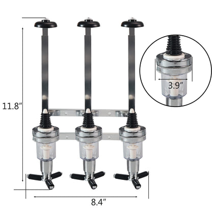 3 Bottle Wall Mounted Liquor Dispenser Bar Butler Bracket Solo Optic Spirit Wine Beer Alcohol Bottle Beverage Stand Revolving Nozzle Drinkware Set