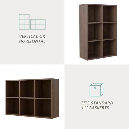 OSCHF 6-Cube Storage Shelf Bookcase - Wooden 3-Tier Floor Standing Open Bookshelf for Home and Office, Cuby Orgainzer, Walnut