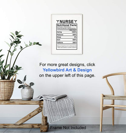 Nurse Nutritional Facts Wall Art - Funny 8x10 Room Decor, Home Decoration for Medical Clinic or Office - Unique Gift for Physicians Assistant, PA, Student - Unframed Poster Picture Sign Print