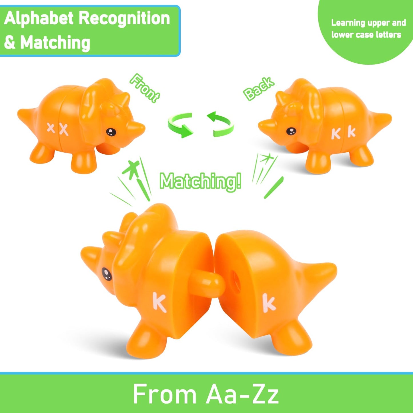 Letters Matching Game Dinosaur Toys 26 Letters Double-Sided ABC Alphabet Match Uppercase Lowercase, Montessori Learning Toy Educational Fine Motor Skill for 12 Months Toddlers Kids 1 2 3 4 5 Years Old
