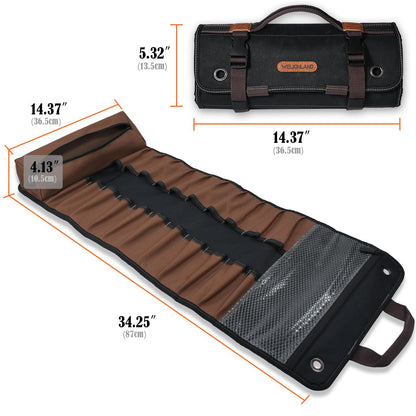 WELKINLAND 23-Pocket Canvas Tool Roll, Heavy-Duty Tool Wrap Roll, Waterproof Canvas Roll Up Tool Bag, 14'' Tool Roll Bag Organizers, Easy-Access Screwdriver Roll Up Pouch