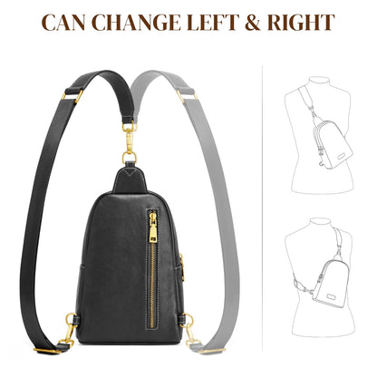 S-ZONE Leather Crossbody Bags for Women Sling Bag RFID Anti Theft Shoulder Purse Fanny Pack