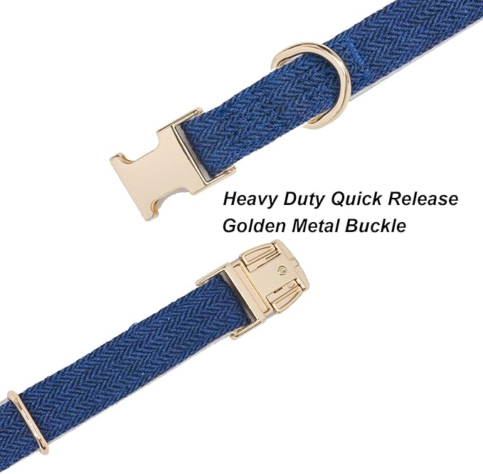 Soft Dog Collar and Leash Set Adjustable Woven Tweed Dog Collars with Metal Buckle and Lead for Small Medium Large Dogs,Royal Blue