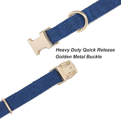 Soft Dog Collar and Leash Set Adjustable Woven Tweed Dog Collars with Metal Buckle and Lead for Small Medium Large Dogs,Royal Blue