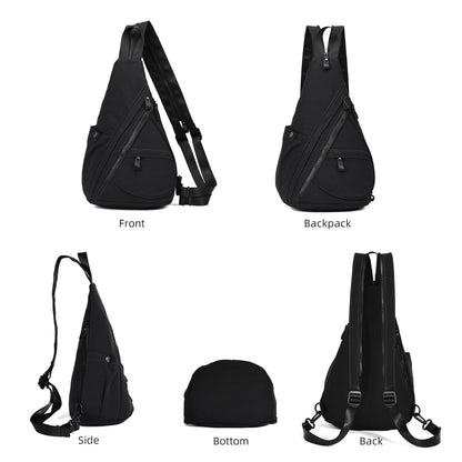 KL928 Crossbody Sling Backpack Nylon Cross Body Bag Travel Hiking Shoulder Bags Daypack Rucksack Unisex (Black)
