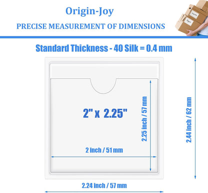 Origin-Joy 25 PCS Self-Adhesive Index Label Pockets, Clear Plastic Peel & Stick Card Holders with Top Open for Loading (2 x 2.25 inch)