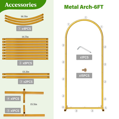 CludPark Metal Arch Backdrop Stand Wedding Arch Frame Set of 2 (7.2FT,6FT) Gold Balloon Backdrop Arch Stand for Wedding Ceremony Birthday Party Baby Shower Graduation Ceremony Decoration