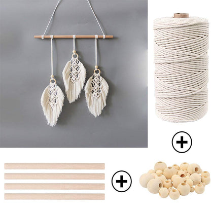 ZXCDINO 119pcs Macrame Kits for Starter 3mm x 109Yards Natural Cotton Macrame Cord with 100pcs Wooden Beads,10pcs Wooden Rings,Wooden Sticks,Metal Rings,S Hooks Macrame Supplies for Plant Hangers