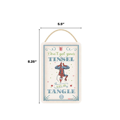 Marvel Spider-Man Don't Get Your Tinsel in a Tangle Hanging Wood Wall Decor - Funny Spider-Man Sign for Christmas Decor