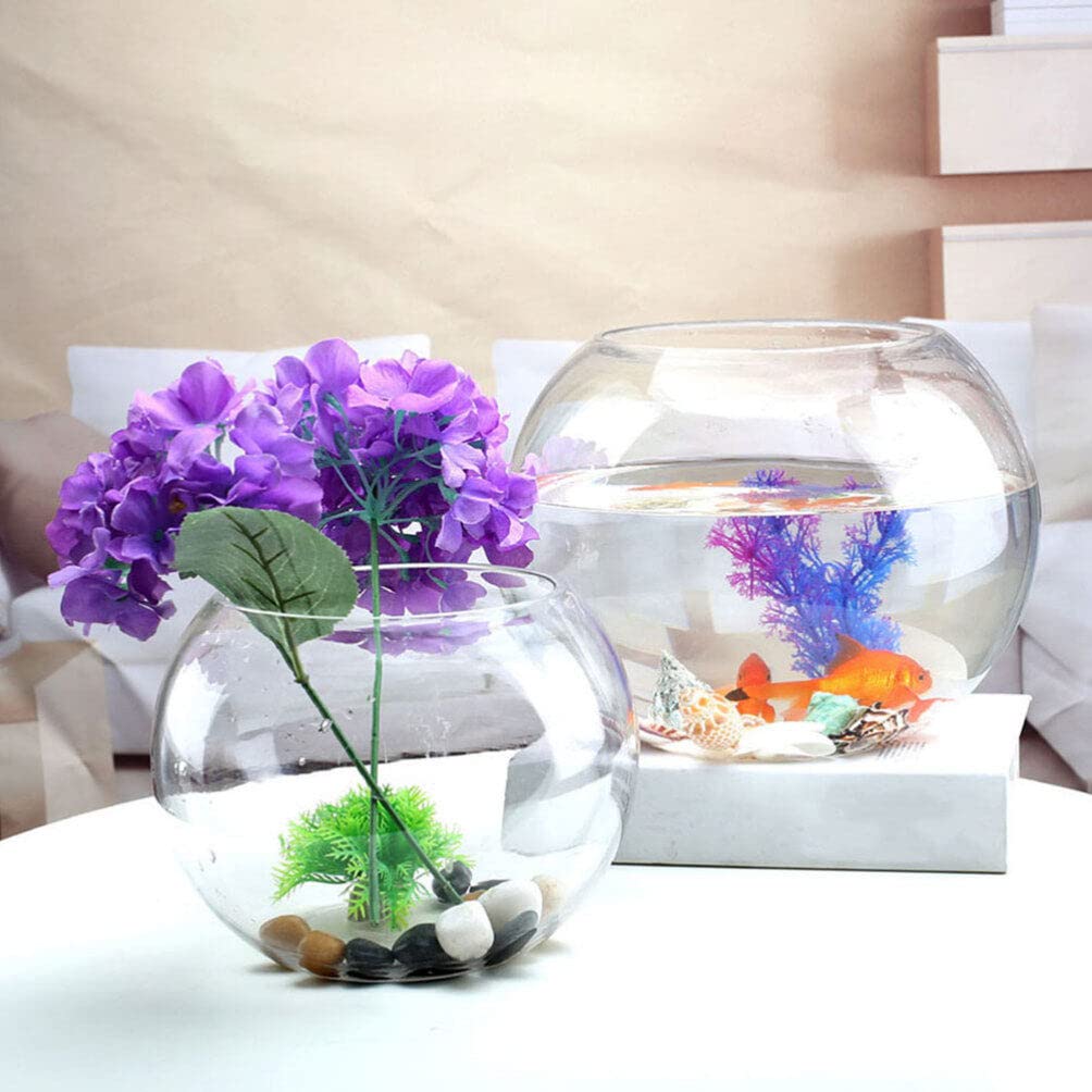 Yardwe Round Fish Bowl 5.90X5.90X4.52 Inch Clear Glass Fishbowl for Small Fish Plants Terrarium Vase Home Office Decor