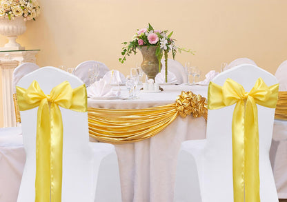 ZSJFMF Pack of 50 Satin Yellow Chair Sashes Bows 7 X 108 Inch Universal Chairs Ribbons for Wedding Ceremony Party Banquet Restaurant Event Decorations - Yellow Chair Sashes 50 Pack