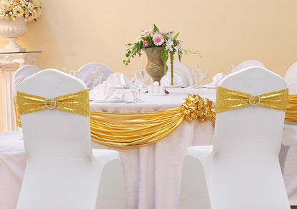 ZSJFMF Full Sparkly Sequins Gold Chair Sashes for Wedding, Shimmering Glitter Chair Bands Bows for Party Ceremony Event Decorations - 50 Pack