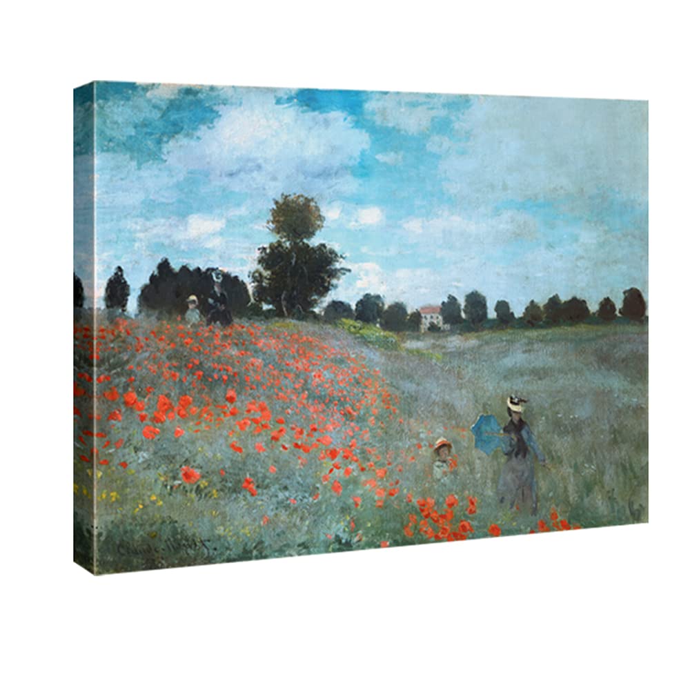 Wieco Art Framed Wall Art The Poppy Field Near Argenteuil Canvas Prints of Claude Monet Floral Oil Paintings Classic Flowers Landscape Pictures Artwork for Bedroom Home Decorations