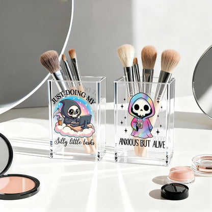 Vgrti Anxious But Alive Just Doing My Silly Little Tasks Acrylic Pen Holder Cup Set 2, Cute Pencil Holder Desk Organizer, Funny Skeleton Desk Decor, Office Sarcastic Gifts for Women Men Adult Coworker