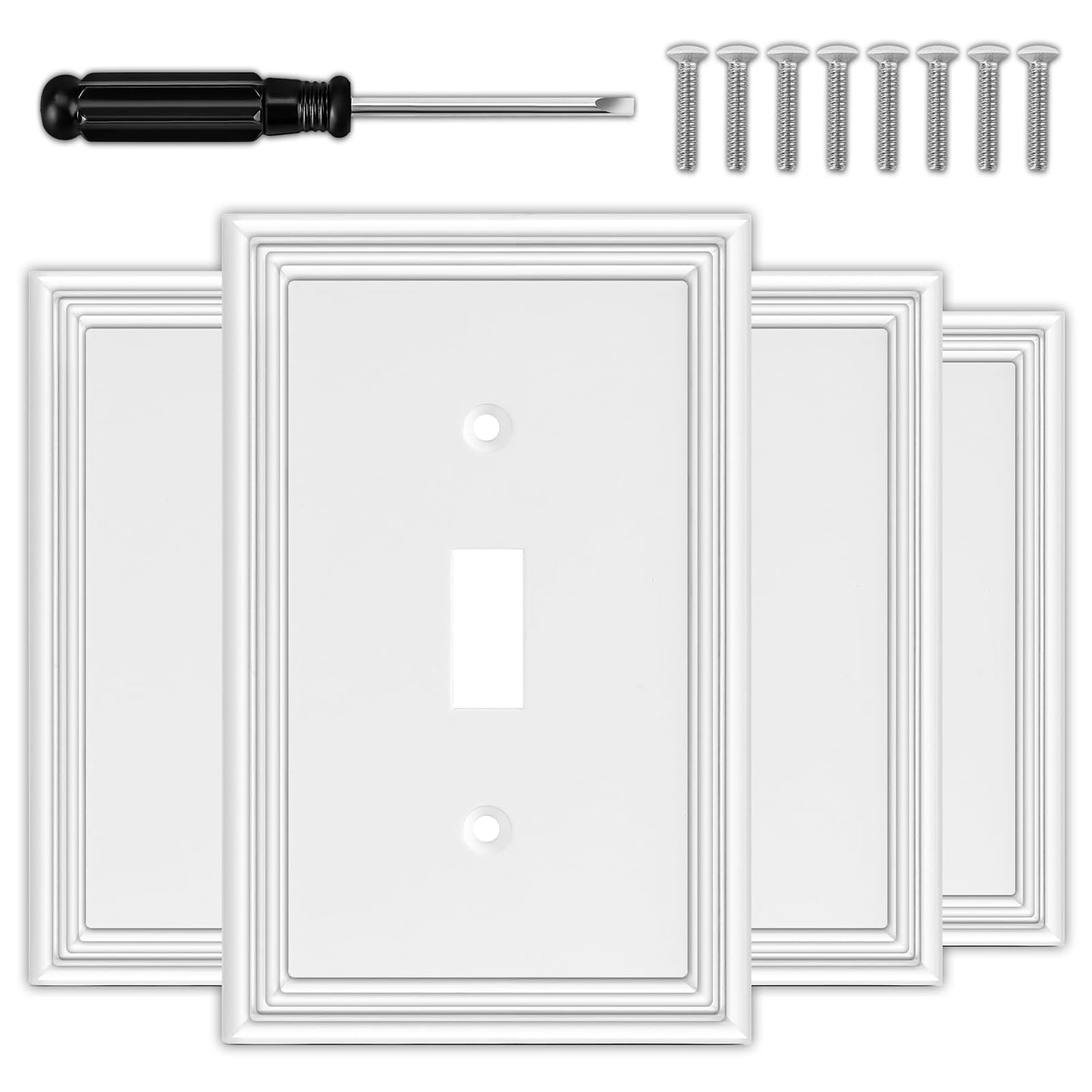 White Decorative Single Toggle Light Switch Covers Wall Plate, Natural Material Switch Plate Covers - Modern Style (1 Gang Toggle 4 Pack)