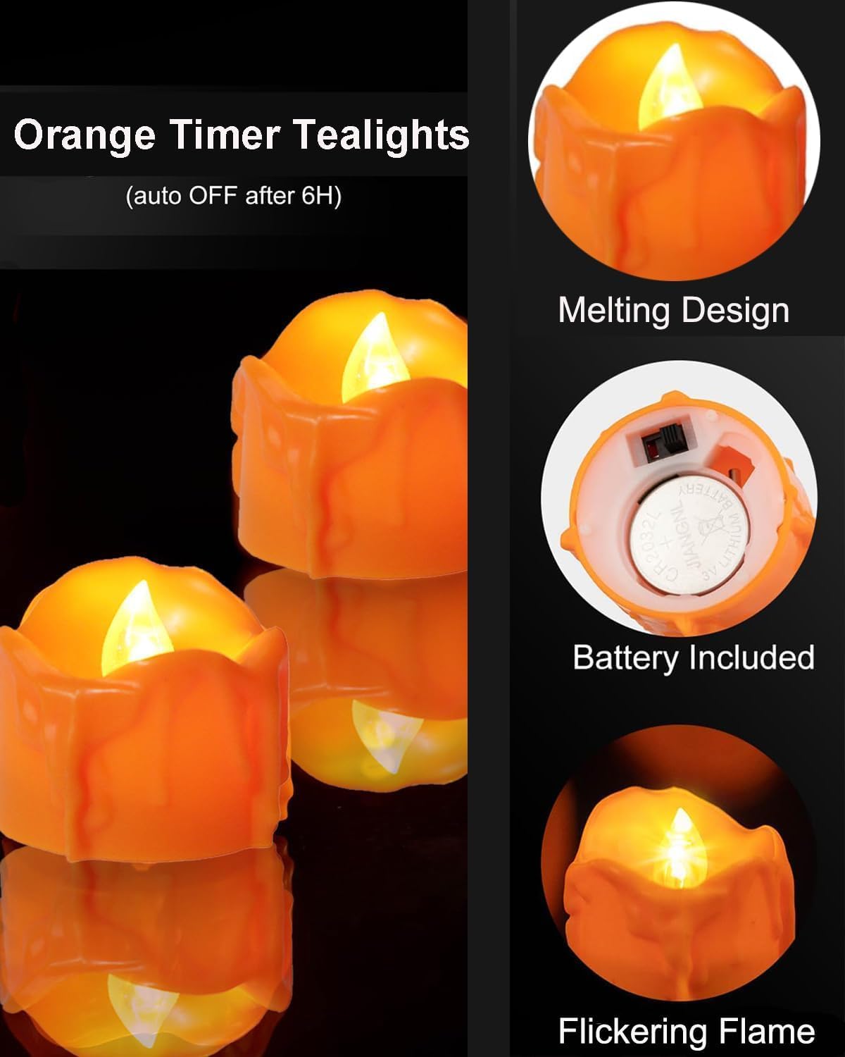 ONEIHOMM Halloween Orange Timer Tealights for Fall Decor, 12PCS