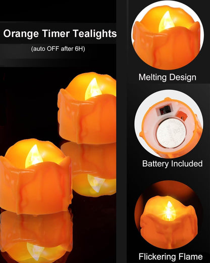 ONEIHOMM Halloween Orange Timer Tealights for Fall Decor, 12PCS