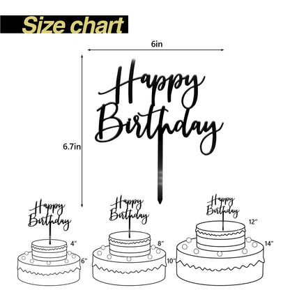 CC TOWN Happy Birthday Cake Topper, Black Acrylic Durable Versatile Cake Topper, Birthday Supplies Decorations (Black)