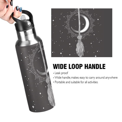 Yasala Halloween Sport Water Bottle Witch Moon Broom Stainless Steel Insulated Coffee Cup 20 oz with Straw Lid, Festive Holiday Present