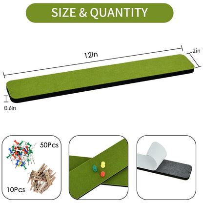 Vuzvuv 8 pcs Bulletin Board Bar Strips with 50 Pushpins & 10 Wooden Clip pins，Self Adhesive Cork Board for Wall，Felt Pin Board for School，Office Decor(Olive Green)
