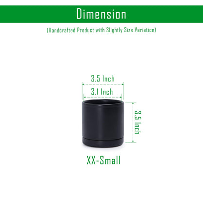 D'vine Dev Set of 2 Plants Pots, 3.5 Inch Ceramic Planter Pot for Plants with Drainage Hole and Saucer, Black, 94-V-A-2