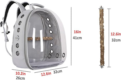 Bird Carrier Backpack with Wood Perch, Transparent Bird Travel Cage, Portable Pet Carrier Backpack, Breathable Hangbag for Vet Transport Camping Hiking (Red)