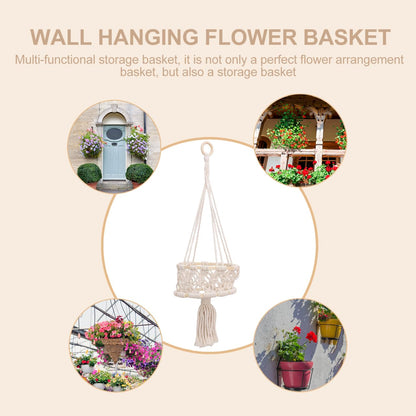 Cabilock Handwoven Cotton Rope Plant Hanging Holder Single Indoor Basket Decor for Wall Ornament Woven Rope Flower Pot for Home and Wedding Decoration