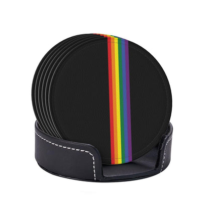 6pcs Rainbow LGBT Gay Pride Drinking Coasters Leather Coaster with Holder Coasters for Coffee Table Kitchen Table Bar, Home Office