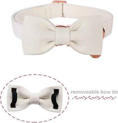 DOGWONG Cotton Dog Collar with Bow, White Wedding Collar - Adjustable for Small to Large Dogs