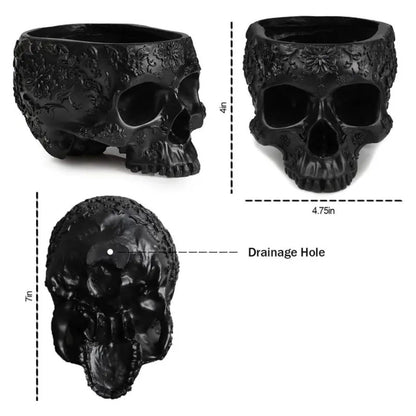 Black Skull Planter Pot 6 Inch Skeleton Head Pot for Succulents Flowers, & Bowl Dish Gothic Decor for Garden Home Parties Haunted House Spooky Black Display Halloween Skull Flower Pot Decoration Gift
