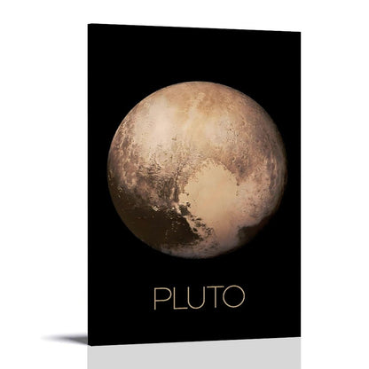 Solar System Planets Canvas Wall Art - Pluto Planet Space Poster for Kids Room Bedroom Classroom, STEM Educational Astronomy Decor, Science Gift for Boys Girls, 12x18 Inch Framed