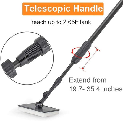 hygger Fish Tank Cleaner 6 in 1 Aquarium Cleaning Tool Kit Al-gae Scraper Scrubber Pad Sponge Tube Brush Gravel Rake Fish Net Telescopic Handle for Saltwater Freshwater