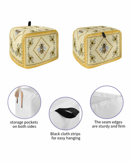 Summer Bee Toaster Cover 4 Slice, Large Kitchen Appliance Covers, Yellow Lace Farmhouse Sunflower Rustic Toaster Oven Cover with Loop, Bread Machine Cover Polyester Dust Cover Protection