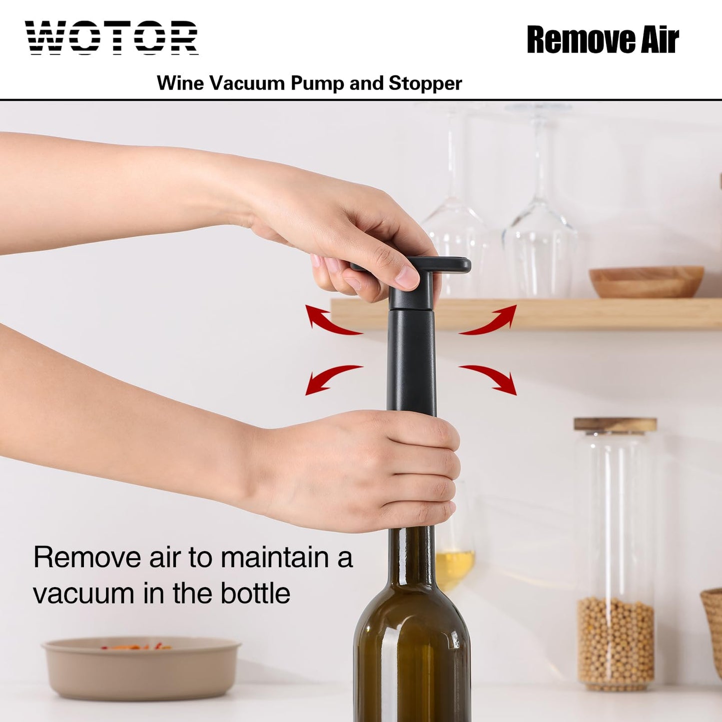WOTOR Wine Saver Vacuum Pump with 20 Stoppers, Wine Stopper & Preserver, Reusable Bottle Sealer Keeps Fresh, Ideal Accessories Gift (Flat Handle)