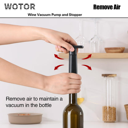 WOTOR Wine Saver Vacuum Pump with 20 Stoppers, Wine Stopper & Preserver, Reusable Bottle Sealer Keeps Fresh, Ideal Accessories Gift (Flat Handle)