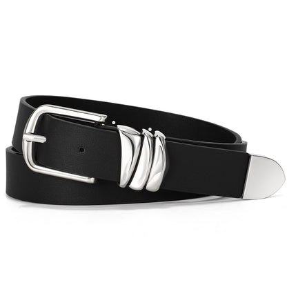 VONMELLI Women's Black Belt for Jeans Dress Leather Belt for Women Fashion Waist Ladies Belt with Silver Buckle, M