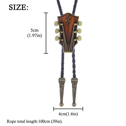 HUABOLA CALYN Bolo Tie for Men, Guitar Cowboy Rodeo Western Bolo Tie Leather Necktie Necklace Costume Accessorie for Women (Orange Bolo Tie)