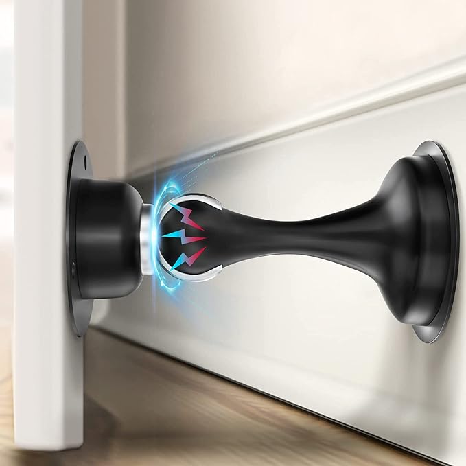Door Stoppers Magnetic Door Catch - Stainless Steel Heavy Duty Door Holder Stops for Bottom Top of Door - Wall Floor Mounting No Drill 3M Adhesive & Screws Strong Magnet Keep Door Open 1 Pack