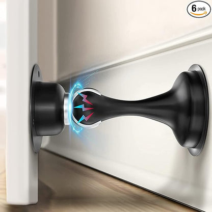 Door Stoppers Magnetic Door Catch - Stainless Steel Heavy Duty Door Holder Stops for Bottom Top of Door - Wall Floor Mounting No Drill 3D Adhesive & Screws Strong Magnet Keep Door Open 6 Pack