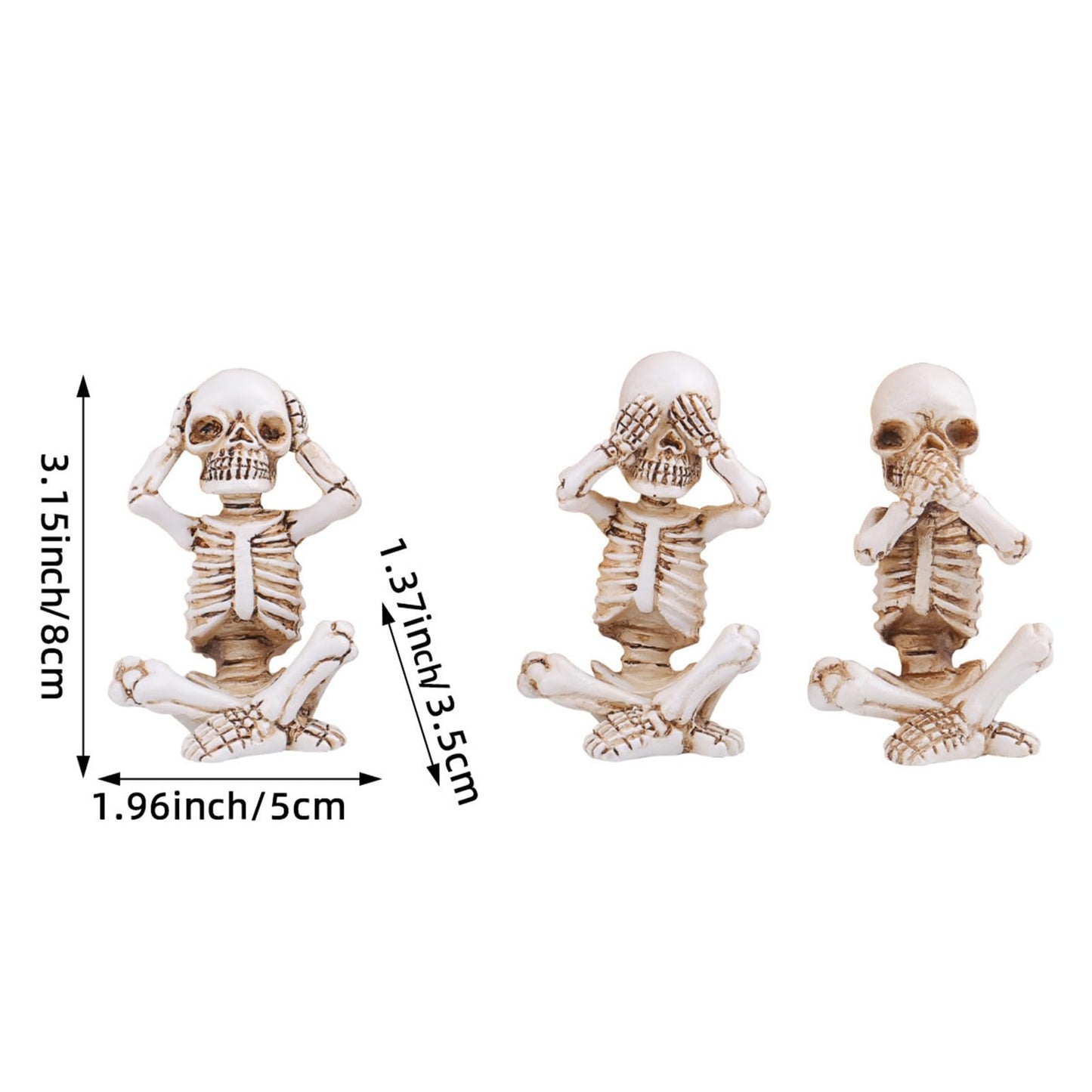 EMINGSKY 3 Pcs Halloween Skull Figurine Hear See Speak No Evil Baby Skeleton Figurine 4.8 Inch Resin Home Decor for Cemetery Desk Bookshelf Office