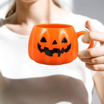 Healifty Halloween Pumpkin Mug with Spoon 12 Oz Ceramic Coffee Cup Pumpkin Shape for Home Office Tea Juice Milk Water