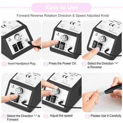 Professional Nail Drill Machine 30000 RPM Efile Electric Nail Filer Kit for Finger Toe Nails, Acrylic Gel Nails, Manicure Pedicure Drill with 6Pcs Nail Bits, 106Pcs Sanding Bands - Pink