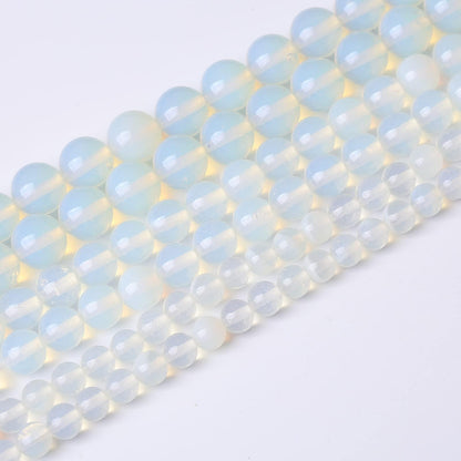 36PCS 10MM Natural White Opal Beads Round Loose Stone Beads for Jewelry Making DIY Energy Stone Healing Power Bracelet 15"