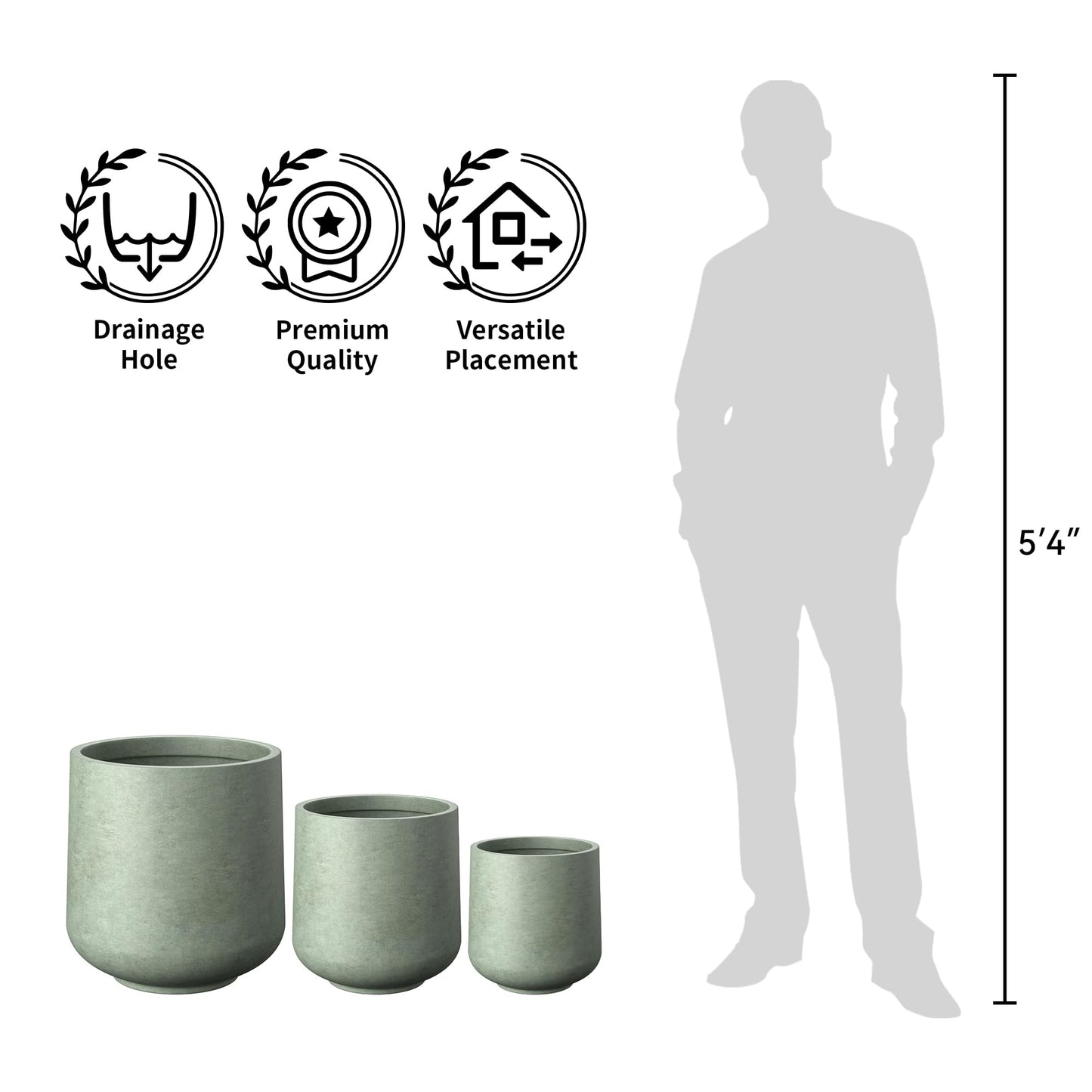 Kante 15.3" Dia Round Concrete Planter, Outdoor Indoor Large Plant Pots Containers with Drainage Hole and Rubber Plug for Home Garden Patio, Mint Green