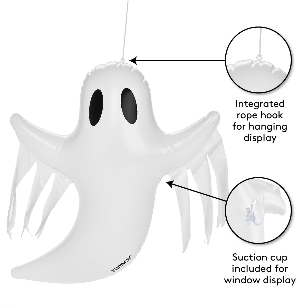 FUNBOY Hanging Ghost Halloween Décor (3 Pack) – Includes Suction Cups & Hangers, Indoor/Outdoor Spooky Decorations