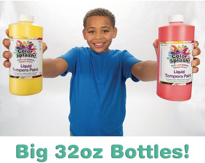 S&S Worldwide Color Splash! Liquid Tempera Bulk Paint, Set of 12 in 11 Bright Colors, 32-oz Easy-Pour Bottles, Great for Arts & Crafts, School, Classroom, Poster Paint, For Kids & Adults, Non-Toxic.