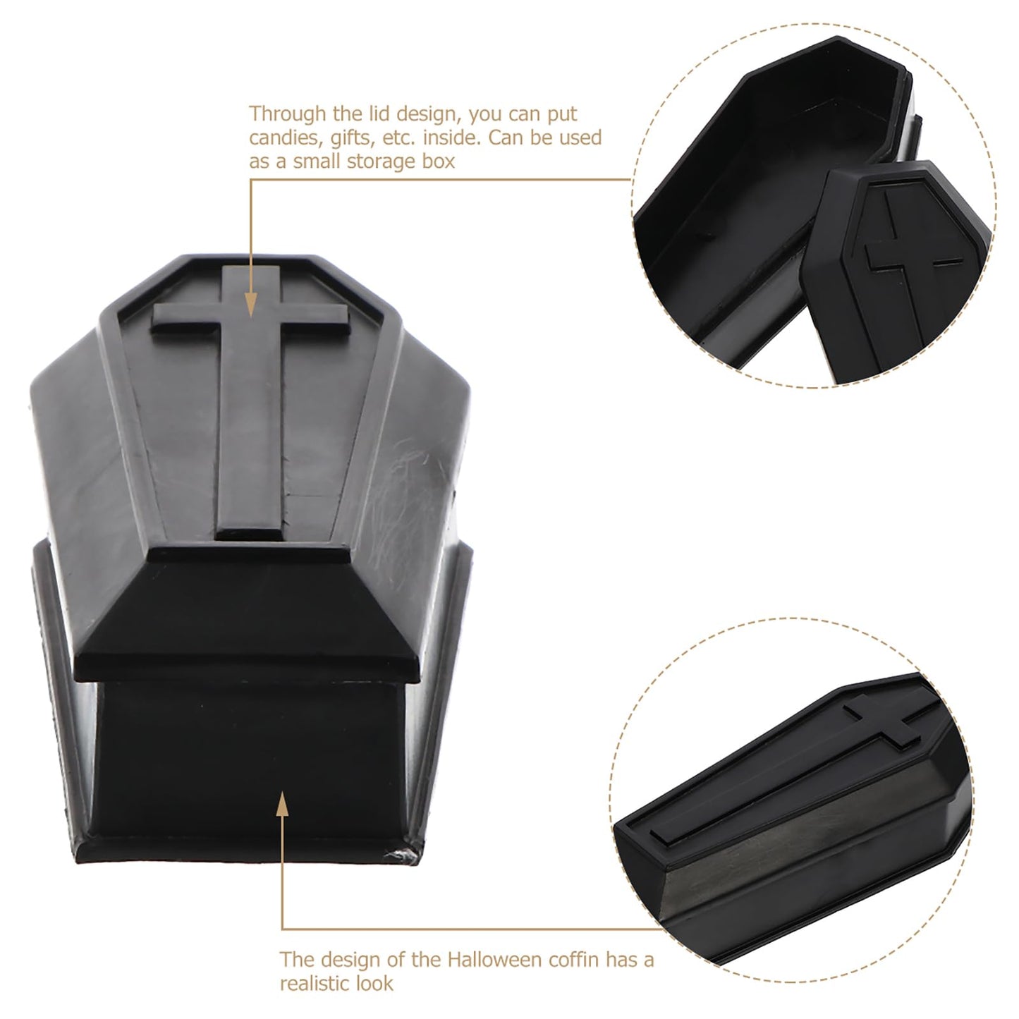 Healifty Mini Coffin Model Storage Box with Lid 2.08 X 1.1 X 0.9 Inches Black Plastic Coffin Decor for Halloween Dollhouse Ornament Candy Holder Party Prank