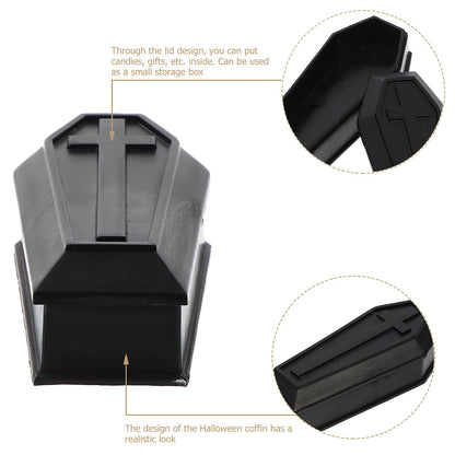 Healifty Mini Coffin Model Storage Box with Lid 2.08 X 1.1 X 0.9 Inches Black Plastic Coffin Decor for Halloween Dollhouse Ornament Candy Holder Party Prank