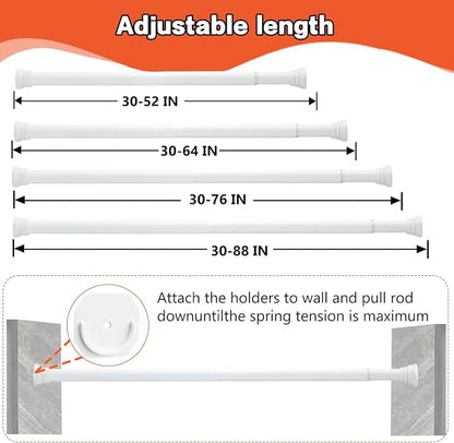 Closet Rods for Hanging Clothes, White Closet Rod 30-76 Inch Adjustable Clothes Hanging Bar Shower Curtain Rods for Closet, Wardrobes, Bathroom, Windows, with No Drilling Holder